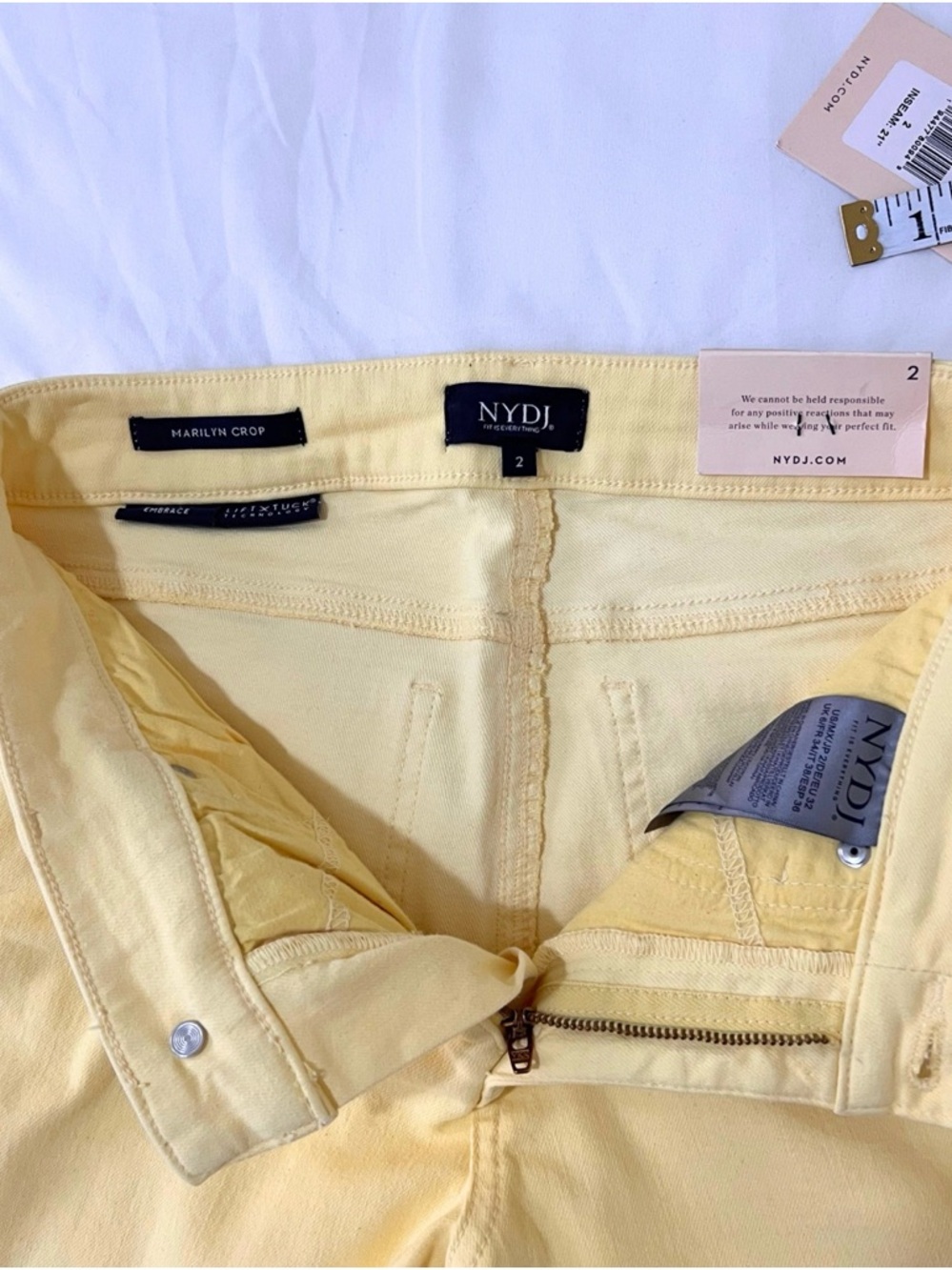 NYDJ Yellow Cropped Jeans Women’s Size 2 Lift Tuck Technology Spring Denim NWT - Picture 7 of 11